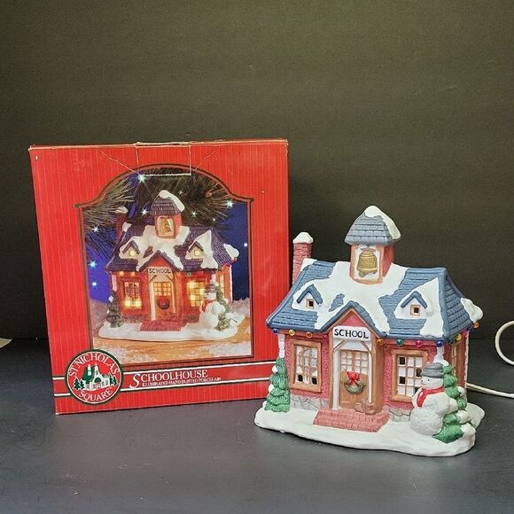 St. Nicholas Square Schoolhouse Lighted Porcelain House Christmas Village - Picture 1 of 8